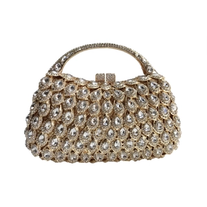 Luxury Evening Clutch Bag Rhinestone Metal Hollow Out Hard Shell Handbag For Wedding Party Banquet Vintage Style Women