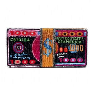 Luxury stack of dollars sparkling rhinestone clutch bag with crystal $ sign for parties