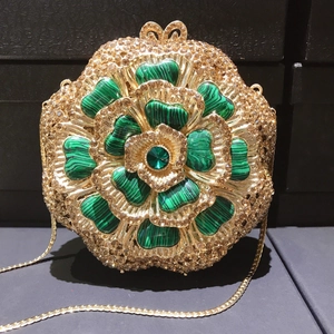 Flower Shaped Evening Clutch Bag Metal Rhinestone Crystal Marble Texture Luxury Formal Party Handbag For Women