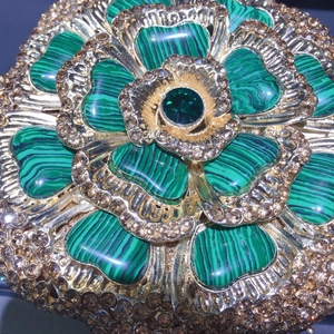 Exquisite flower evening clutch with peacock marble petals and crystal rhinestones