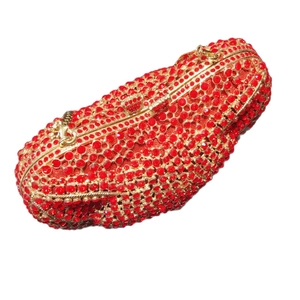 Luxury red rhinestone fox animal evening clutch bag with gold chain strap for party