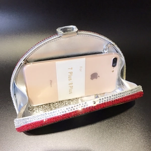 Internal view of rainbow evening bag showing space for a large smartphone