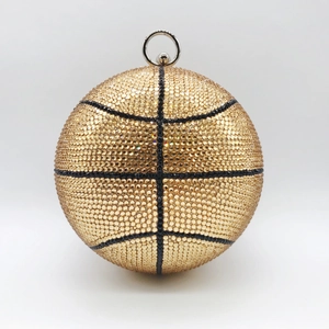 Basketball Rhinestone Evening Bag Full Crystal Spherical Clutch For Women Party Wedding Metal Chain Strap Fashion Novelty