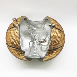 Golden basketball crystal clutch bag with rhinestones and silver lining chain