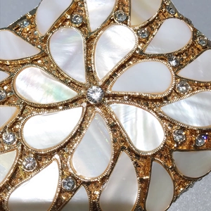 Exquisite teardrop shell evening bag with golden hollow metal frame and sparkling crystals