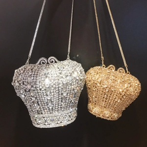 Pochette Soirée Forme Couronne Strass Métal Coque Rigide Chaîne Banquet Mariage Sac Main Femmes Élégant Brillant
