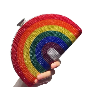 Rainbow rhinestone evening clutch bag with sparkling stones and metal clasp for party wear