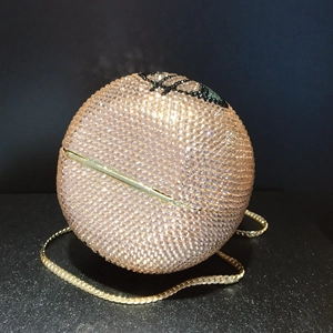 Sparkling champagne gold sphere evening bag with full crystal rhinestones and chain strap