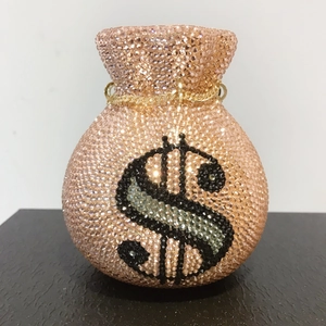 Pink rhinestone money bag evening clutch with dollar sign and gold chain strap