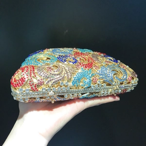 Luxury rhinestone evening clutch bag with colorful crystals and gold metal frame
