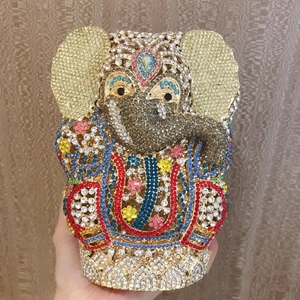 Elephant Shaped Evening Clutch Handbag Full Colorful Rhinestone Crystal Metal Hard Case Banquet Party Purse For Women