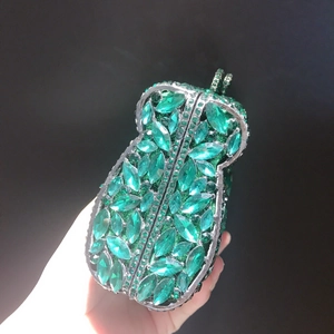 Luxury green rhinestone evening clutch bag in beetle shape with emerald crystals