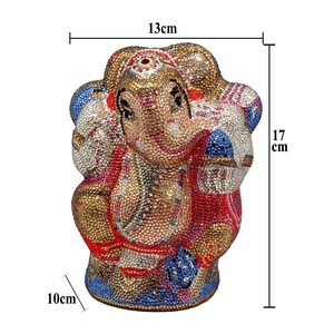 Tableau des tailles détaillé montrant hauteur 17cm, largeur 13cm pour pochette éléphant Ganesha