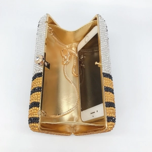 Luxury tiger pattern evening clutch with crystal rhinestones and gold chain strap