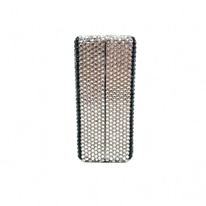Macro view of crystal rhinestones on the vertical dollar clutch evening bag side