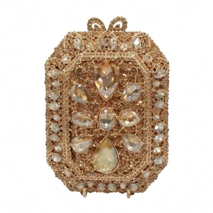 Borsa da Sera di Lusso in Metallo Traforato con Strass e Cristalli a Forma di Fiore Pochette per Matrimonio Festa Donna