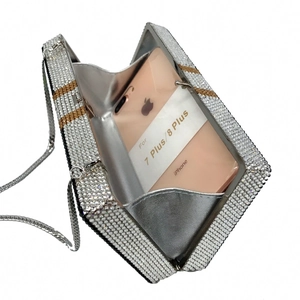 Sparkling dollar clutch bag with rhinestones, fits iPhone 7 Plus and 8 Plus phones