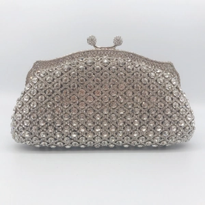 Elegant silver rhinestone clutch bag with crystal embellishments and metal frame for evening