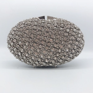 Pochette De Soirée Strass Luxe Cristal Complet Ovale Cadre Métal Pour Femmes Mariage Banquet Fête Élégante Avec Chaîne