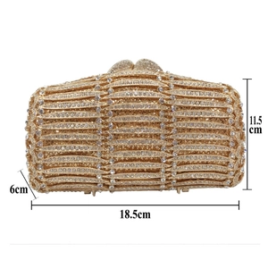 Detailed dimensions of the gold diamond evening clutch bag with heart clasp closure
