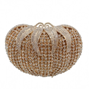 Elegant Women Fruit Shaped Rhinestone Evening Clutch Bag Metal Hollow Crystal Tomato Luxury Party Wedding Purse