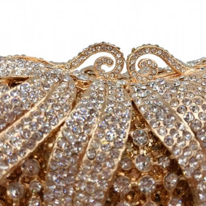 Exquisite gold tomato-shaped hollow evening bag with sparkling crystal rhinestones