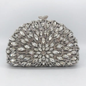 Pochette De Soirée Strass Argent Sac À Main Métal Évidé Cristal Motif Soleil Fermoir Papillon Luxe Mariage Fête Pour Femmes