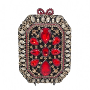 Pochette da sera di lusso con cristalli rossi a goccia e strass scintillanti