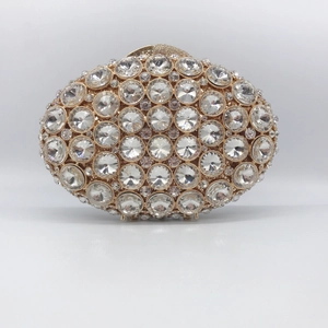 Luxury Women Evening Bag Metal Rhinestone Crystal Inlaid Oval Clutch Handbag For Wedding Party With Metal Chain Strap