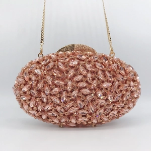 Oval Evening Clutch Bag Hollow Metal Rhinestone Crystal Luxury Formal Party Handbag With Chain Shoulder Strap For Women
