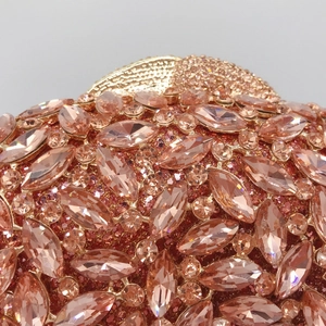 Rose gold luxury evening clutch bag featuring pink marquise crystals and sequins