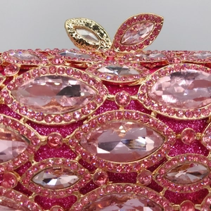 Pink luxury evening clutch bag with marquise rhinestones and golden metal hardware