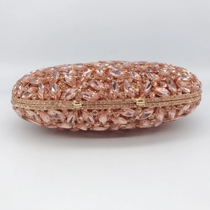 Elegant rose gold hollow metal clutch bag with marquise crystals and rhinestones for party