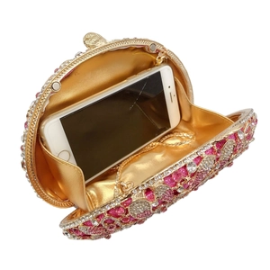 Luxury rhinestone evening clutch with pink gradient crystals and gold chain strap