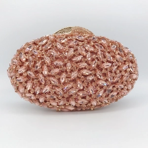 Luxury rose gold evening clutch bag with sparkling marquise rhinestones and metal closure