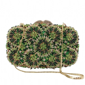 Luxury Full Rhinestone Evening Clutch Bag Metal Hollow Out Floral Handbag For Wedding Party Banquet Women With Chain Strap