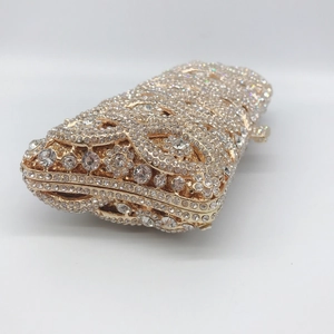 Luxury hollow metal clutch bag with sparkling diamonds for women evening party wear