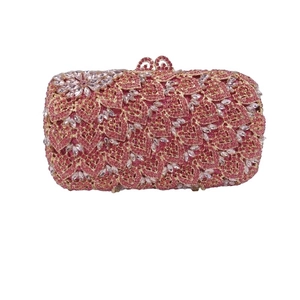Luxury hollow metal clutch bag with pink and clear rhinestones for formal evening events