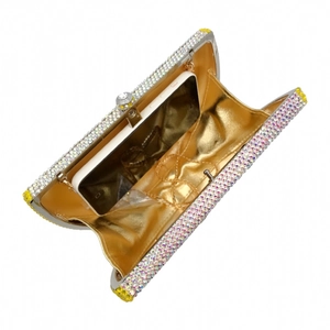 Luxury lemon-shaped evening clutch bag with iridescent rhinestones and phone capacity