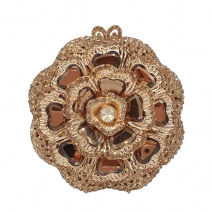 Exquisite champagne gold flower evening clutch bag with diamonds and crystal petals