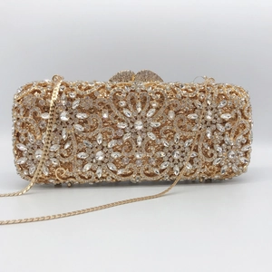 Hollow Metal Rhinestone Evening Clutch Bag Luxury Floral Crystal Hard Shell Wedding Party Purse With Chain For Women