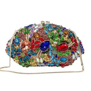 Pochette de Soirée de Luxe en Strass Cristal Fait à la Main Coque Rigide en Métal Avec Chaîne Pour Femme Mariage Banquet Fête