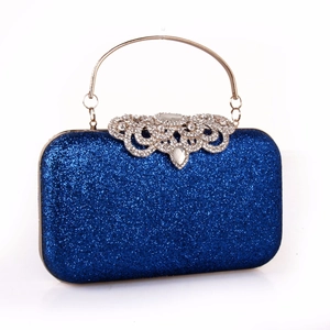Women Evening Clutch Bag Glitter Sequin Rhinestone Flower Buckle Metal Handle Party Wedding Vintage Box Handbag