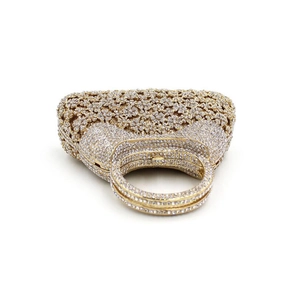 Luxury gold hollow out evening clutch bag with full rhinestones and round metal handle