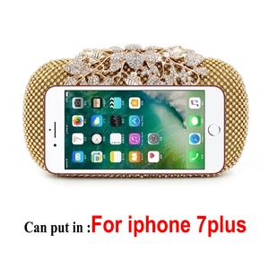 Sparkling crystal evening clutch bag with leaf floral clasp, fitting iPhone 7 Plus
