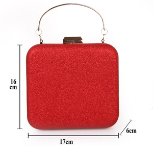 Detailed size specifications of the red sequin evening clutch bag with gold handle