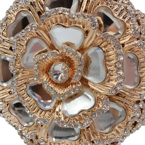 Elegant hollow gold flower evening clutch bag with sparkling rhinestones for party dresses