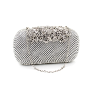 Sparkling crystal leaf evening clutch bag with rhinestones and silver chain strap