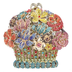 Flower Basket Shaped Evening Bag Metal Rhinestone Crystal Clutch For Women Wedding Banquet Party Luxury Elegant
