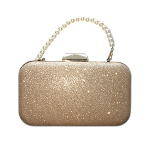 Pochette de soirée pailletée dorée avec poignée élégante en perles blanches pour femme
